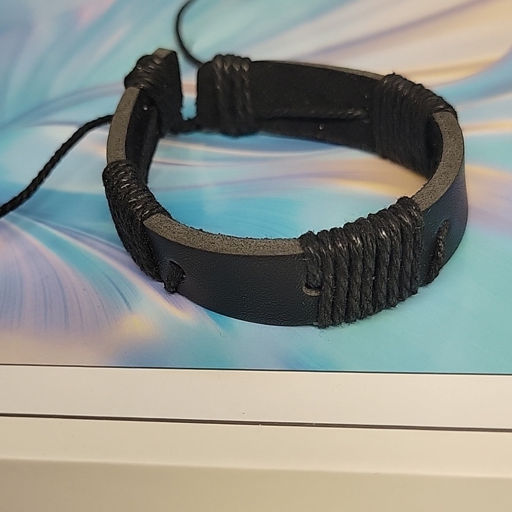 Black Leather 7" Bracelet Adjustable